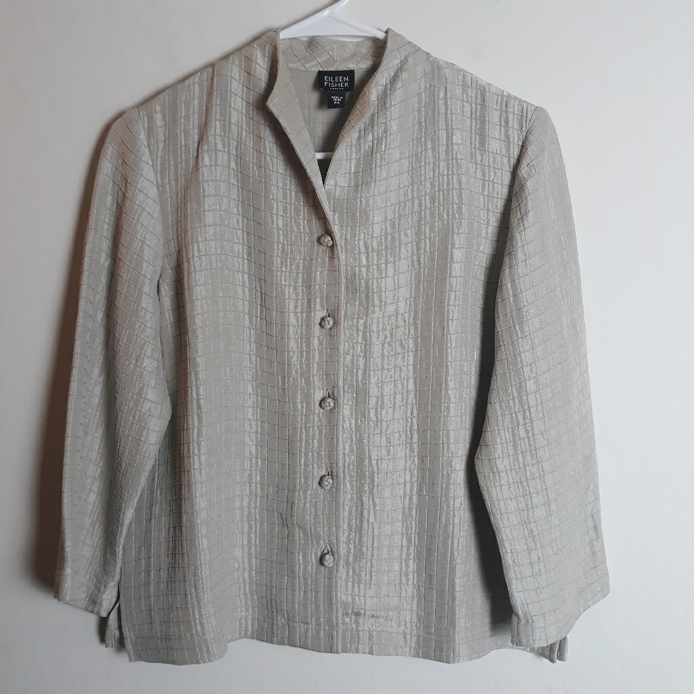 EILEEN FISHER silk linen jacket mandarin collar
